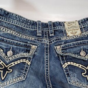 Rock Revival Jeremy Straight Boot Cut Jeans Distressed Medium Wash Size 34